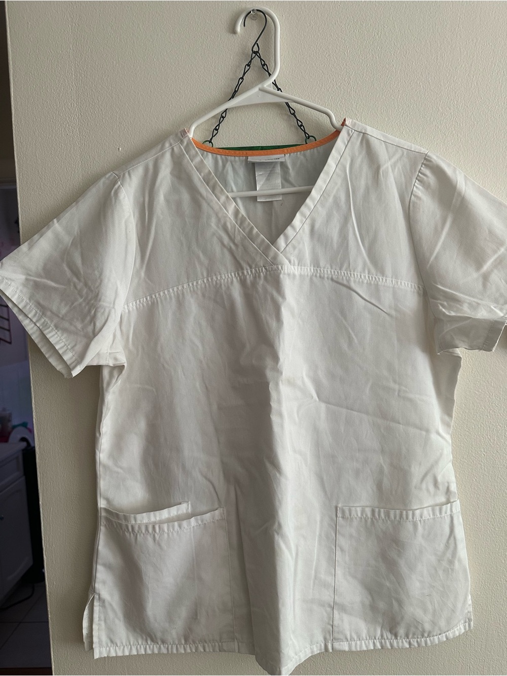 Scrubstar White V-Neck Top with Orange Trim
